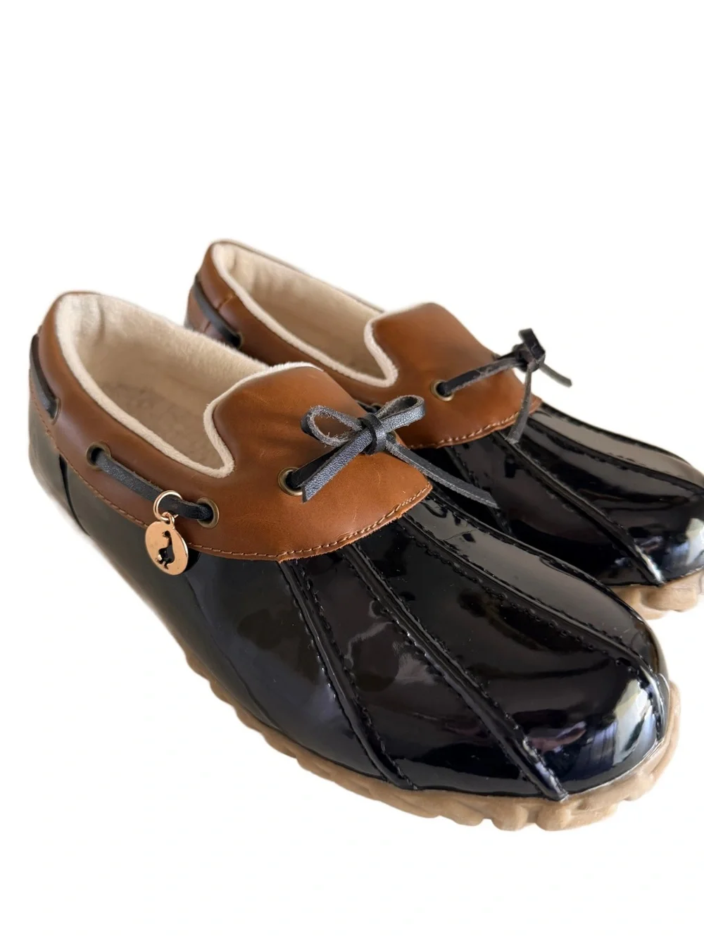 Sporto Patty Waterproof Black Patent Leather Slip On Duck Shoes Loafers